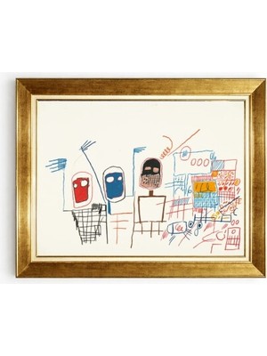 Tablore Basquiat Tarzı Soyut Çizgili Modern Sanat Gold Çerçeveli Duvar Tablosu