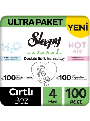 Sleepy Natural Double Soft Ultra Paket Bebek Bezi 4 Numara Maxi 100 Adet