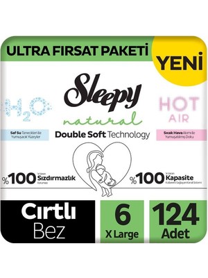 Sleepy Natural Double Soft Ultra Fırsat Paketi Bebek Bezi 6 Numara Xlarge 124 Adet