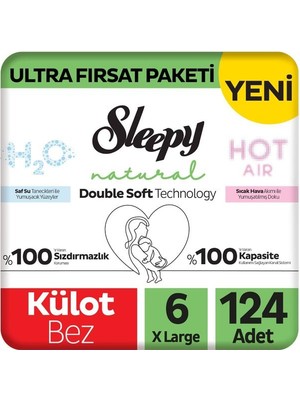 Sleepy Natural Double Soft Ultra Fırsat Paketi Külot Bez 6 Numara Xlarge 124 Adet