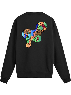 Colermi Sırt Baskılı Soyut Sanat Tasarımlı Sweatshirt
