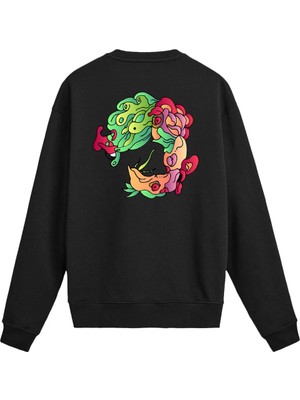 Colermi Sırt Baskılı Renkli Bitki Figürlü Sweatshirt