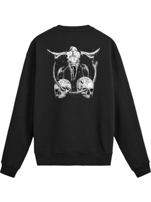 Colermi Sırt Baskılı Death Metal Kurukafa Tasarımlı Sweatshirt