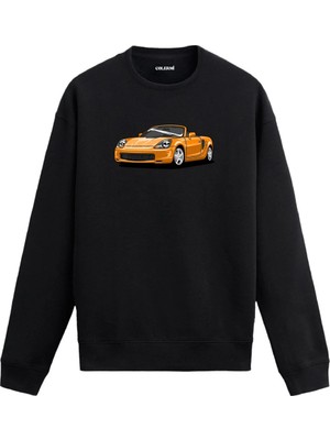 Colermi Üstü Açık Spor Araba Baskılı Sweatshirt