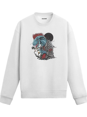 Colermi Punk Dinozor Baskılı Asi Sweatshirt