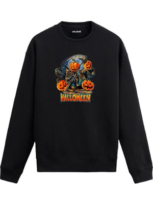Colermi Oraklı Iskelet ve Balkabağı Figürlü Sweatshirt