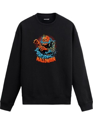 Colermi Cadılar Bayramı Kabak Kafalı Korkunç Figürlü Sweatshirt