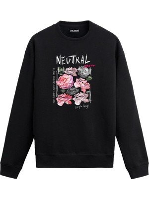 Colermi Neutral Zone Tipografi ve Çiçek Baskılı Sweatshirt