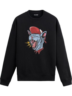 Colermi Şapkalı Asi Kedi Figürlü Sweatshirt