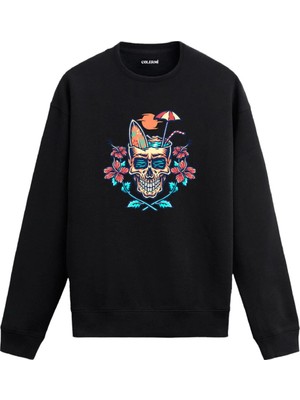 Colermi Tropikal Kurukafa Baskılı Sweatshirt