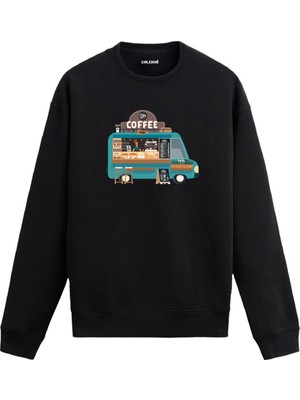 Colermi Kahve Arabası Baskılı Unisex Sweatshirt