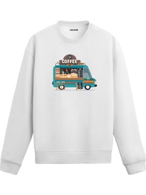 Colermi Kahve Arabası Baskılı Sweatshirt