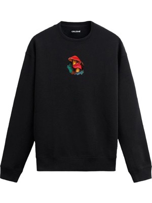 Colermi Kırmızı Mantar Baskılı Minimal Sweatshirt