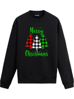 Colermi Ekose Ağaçlı Merry Christmas Sweatshirt
