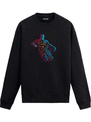 Colermi Neon Çizimli Basketbolcu Sweatshirt