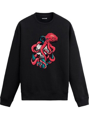 Colermi Ahtapot Sarılmış Kurukafa Sweatshirt