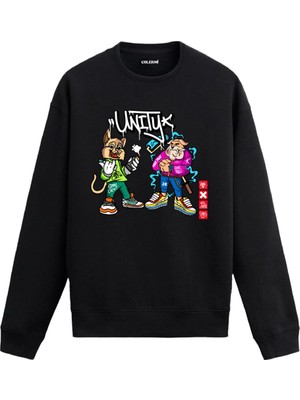 Colermi Iki Karakterli Sokak Tarzı Sweatshirt