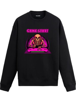 Colermi Game Start Baskılı Kurukafa Sweatshirt