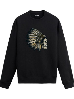 Colermi Kurukafa Başlıklı Savaşçı Baskılı Sweatshirt