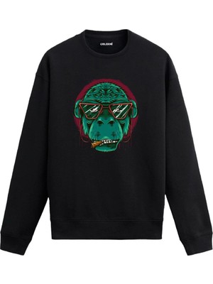 Colermi Kulaklıklı Gözlüklü Goril Figürlü Sweatshirt