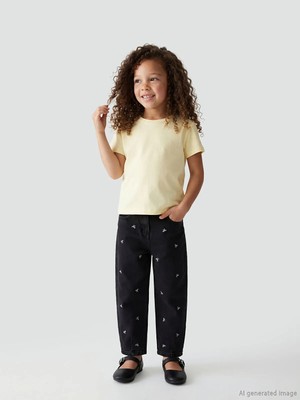 LC Waikiki Lcw Kids Siyah Balloon Fit Nakışlı Kız Çocuk Jean Pantolon