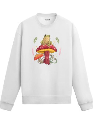 Colermi Kurbağa ve Mantar Baskılı Sweatshirt