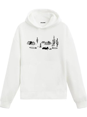 Colermi Karavan Kamp ve Özgürlük Tasarım Baskılı Minimalist Unisex Kapüşonlu Hoodie