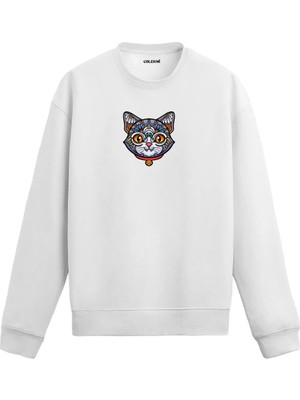 Colermi Stilize Kedi Baskılı Sweatshirt