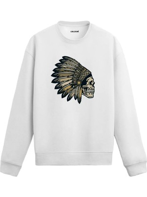 Colermi Kurukafa Başlıklı Savaşçı Baskılı Sweatshirt
