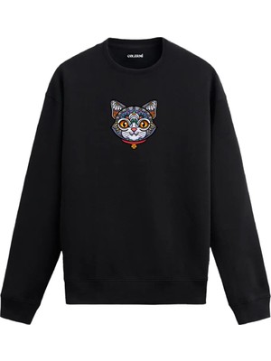 Colermi Stilize Kedi Baskılı Sweatshirt