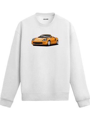Colermi Üstü Açık Spor Araba Baskılı Sweatshirt