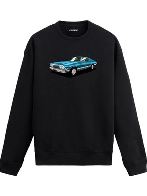 Colermi Retro Amerikan Araba Baskılı Sweatshirt