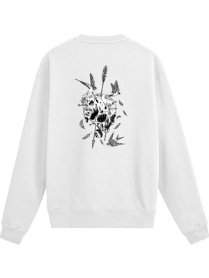 Colermi Sırt Baskılı Ok ve Kuş Detaylı Kurukafa Sweatshirt