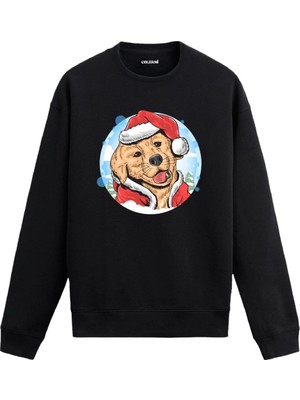Colermi Noel Şapkalı Köpek Baskılı Sweatshirt