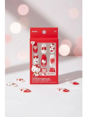 Miniso Sanrio Lisanslı Hello Kitty Jel Yapışkanlı Takma Tırnak – Pratik Şık Tasarım Model 03