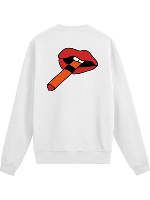 Colermi Sırt Baskılı Pop Art Dudak Tasarımlı Sweatshirt