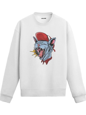 Colermi Şapkalı Asi Kedi Figürlü Sweatshirt
