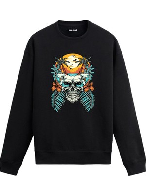 Colermi Tropik Temalı Kurukafa Sweatshirt