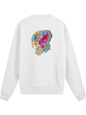Colermi Sırt Baskılı Renkli Soyut Yüz Tasarımlı Sweatshirt