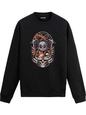 Colermi Kedi Tutan Iskelet Astronot Sweatshirt
