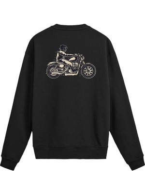 Colermi Sırt Baskılı Motosiklet Tasarımlı Sweatshirt