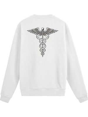 Colermi Tıbbın Simgesi Kadüse Baskılı Beyaz Sweatshirt