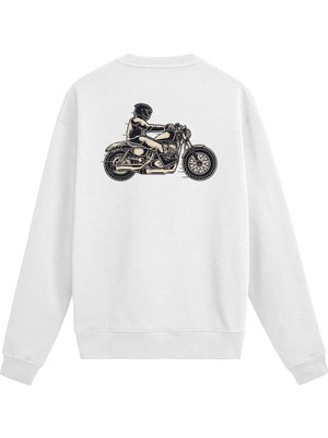 Colermi Sırt Baskılı Motosiklet Tasarımlı Sweatshirt