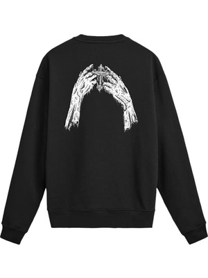 Colermi Sırt Baskılı Haç Tutucu Eller Tasarımlı Sweatshirt