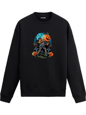 Colermi Baltalı Kabak Adam Temalı Cadılar Bayramı Sweatshirt