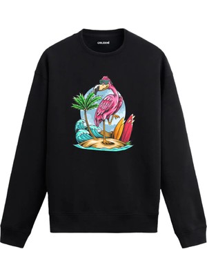 Colermi Flamingo ve Sörf Temalı Sweatshirt