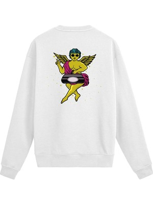 Colermi Sırt Baskılı Modern Melek Tasarımlı Sweatshirt