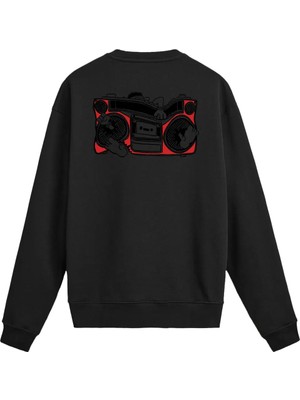 Colermi Sırt Baskılı Retro Müzik Kaset Çalar Tasarımlı Sweatshirt