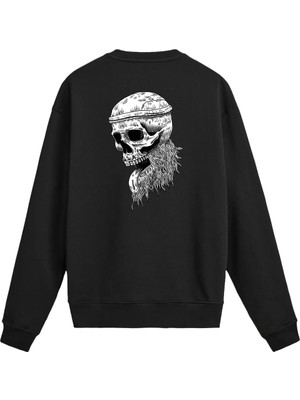 Colermi Sırt Baskılı Death Metal Kurukafa Tasarımlı Sweatshirt