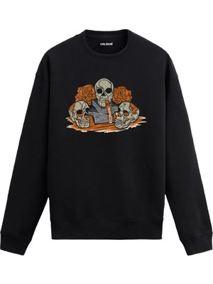 Colermi Üç Kafatası ve Gül Desenli Sweatshirt